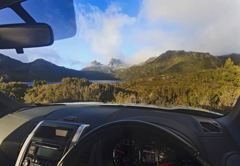 beautiful tasmanian scenery looking out from car image
